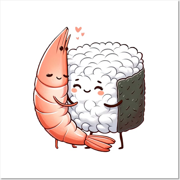 Sushi and Shrimp Hug Wall Art by VenusAMShop